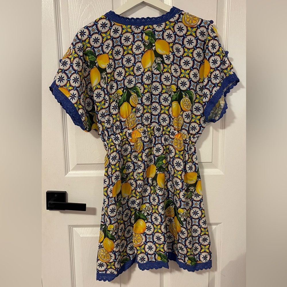 Lemon Print Dress with Blue Accents - Picture 2 of 2